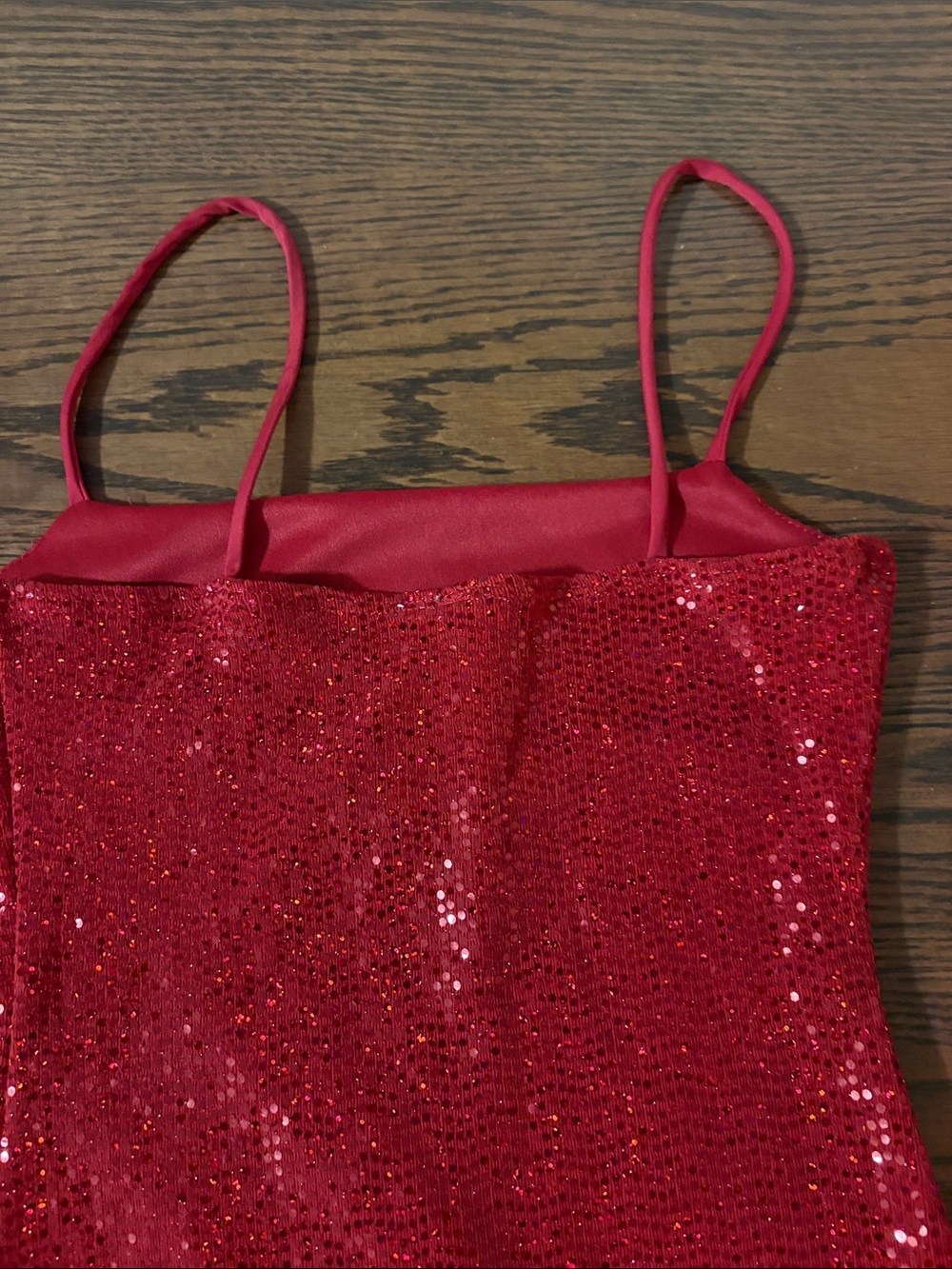 Windsor Red Sequin Midi Slip Dress with Spaghetti Straps - Picture 6 of 7